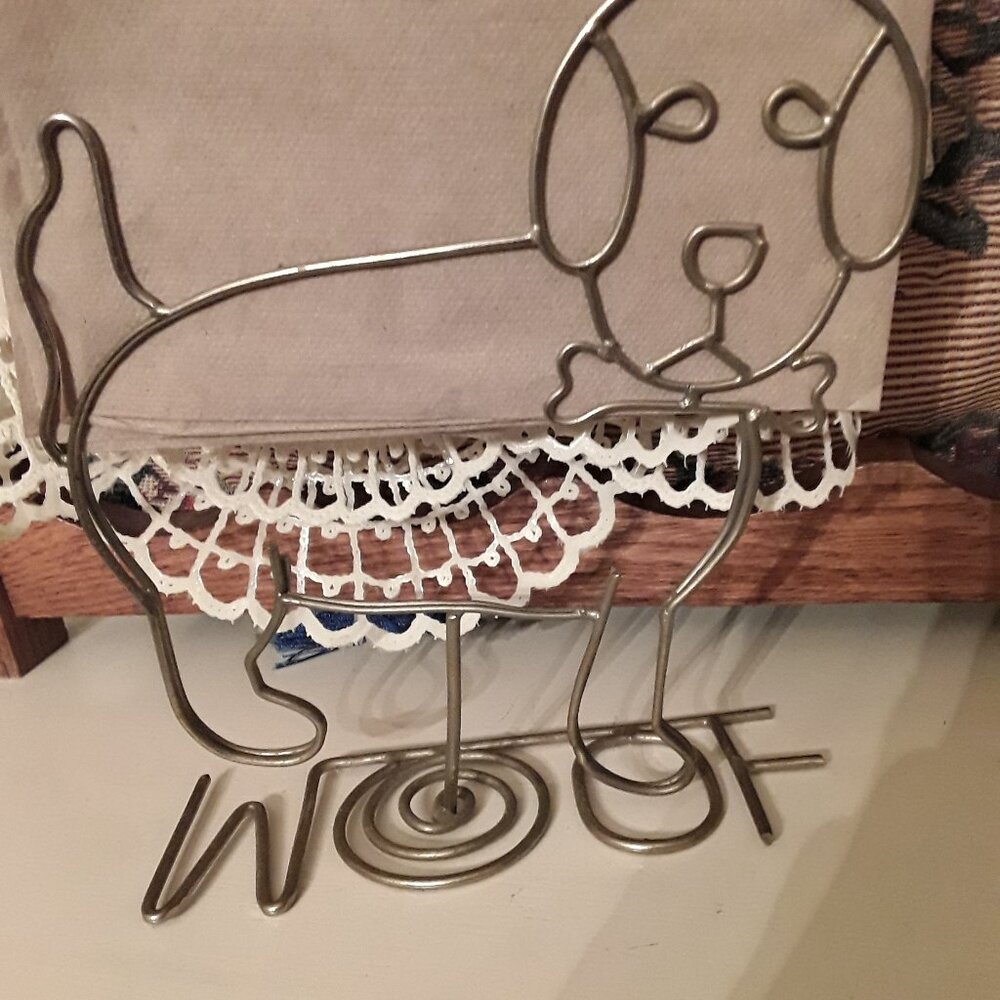 Vintage Metal Napkin Holder / Mail Holder -  Dog Shaped with Cute Message